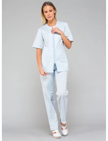 Bluza medyczna zapinana na zamek krótki rękaw EWA - baby blue